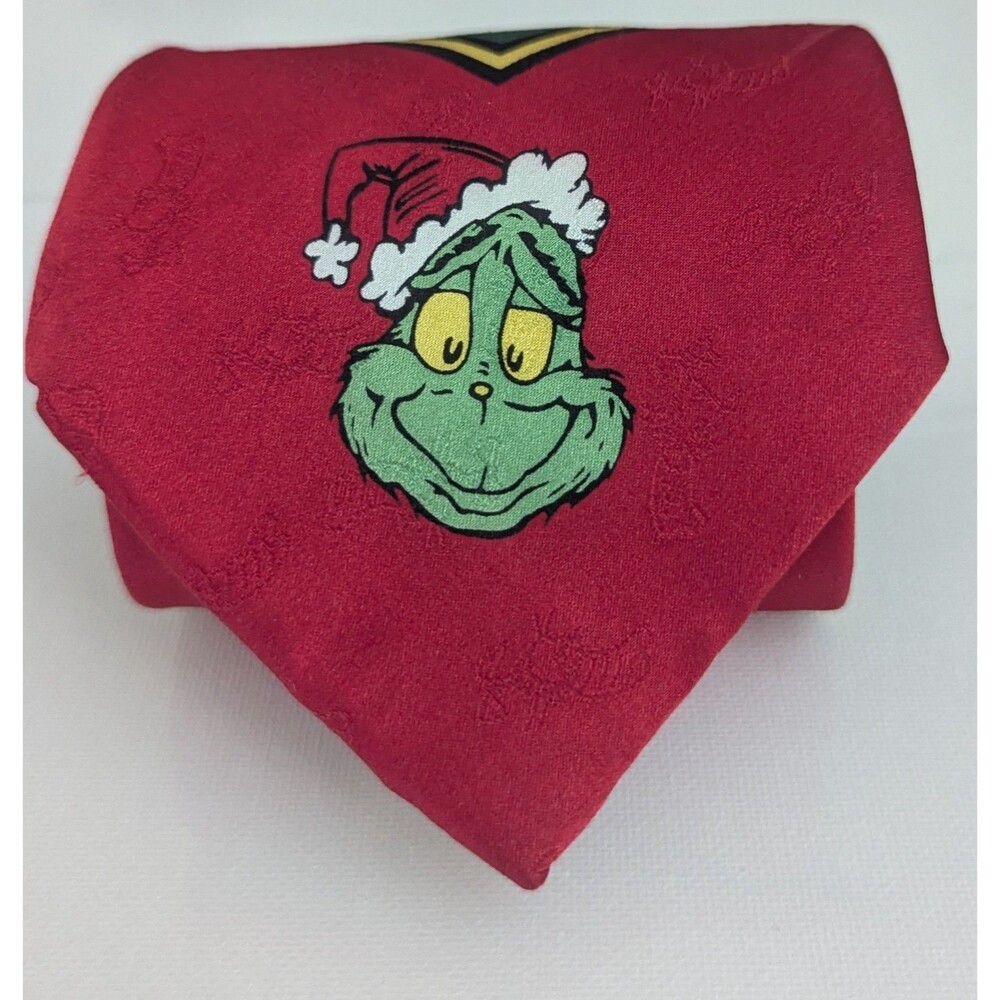 Y2K Dr Seuss The Grinch Characters Christmas Holiday Tie 100% Silk 58x4"